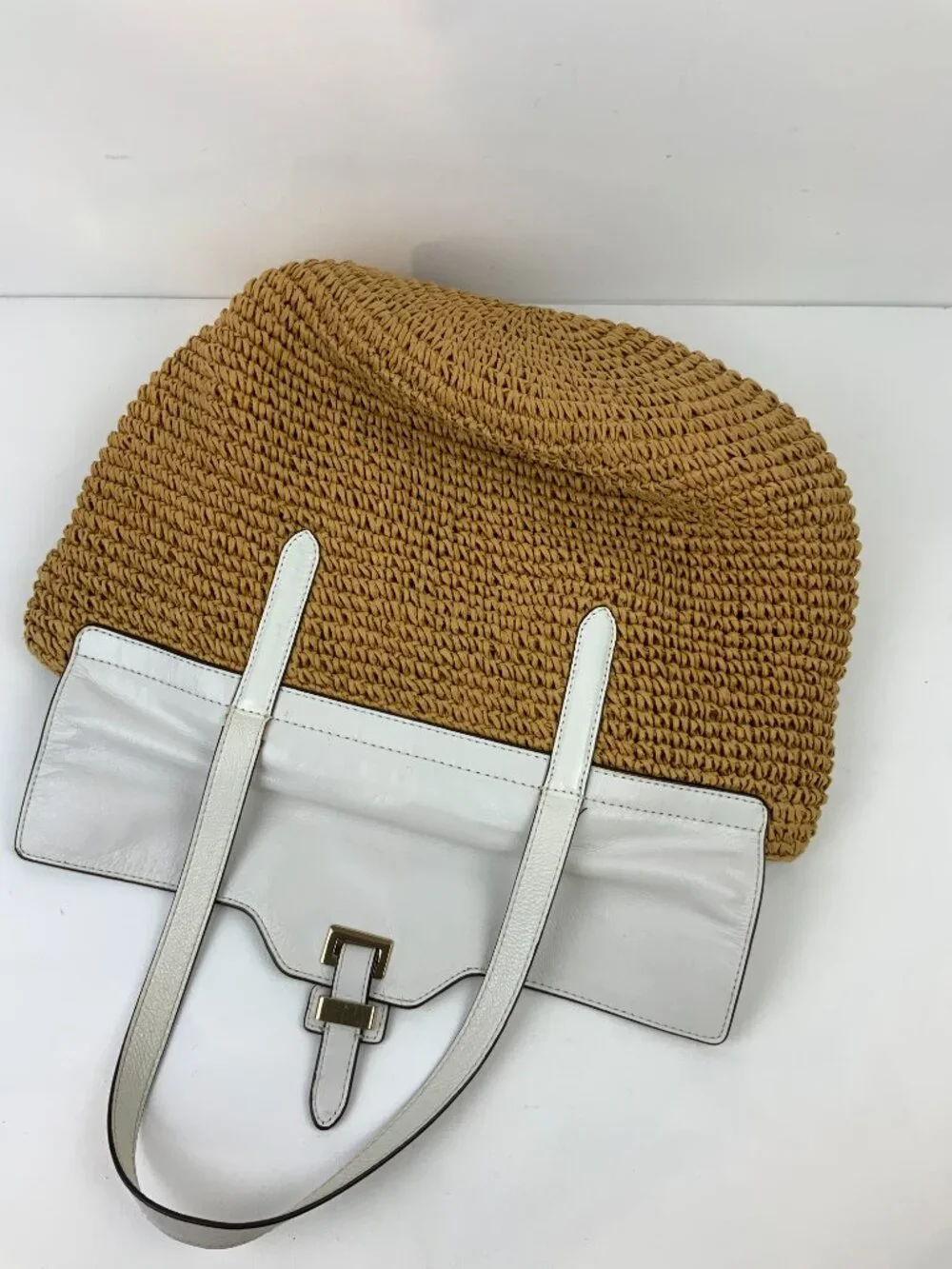Michael Kors Naomi Straw Raffia Tote Bag White Leather Trim Vacation Summer